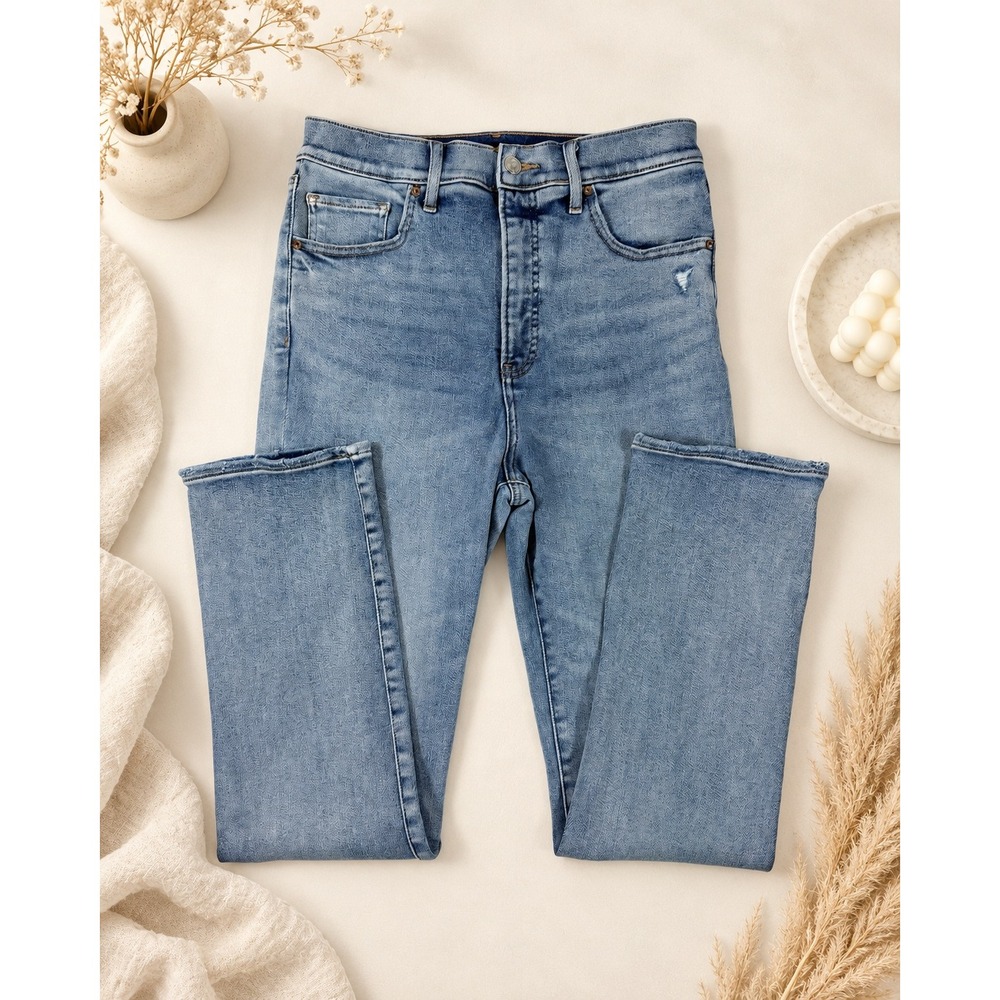 Express Womens 90s Slim Super High Rise 10R Blue Jeans Distressed Denim